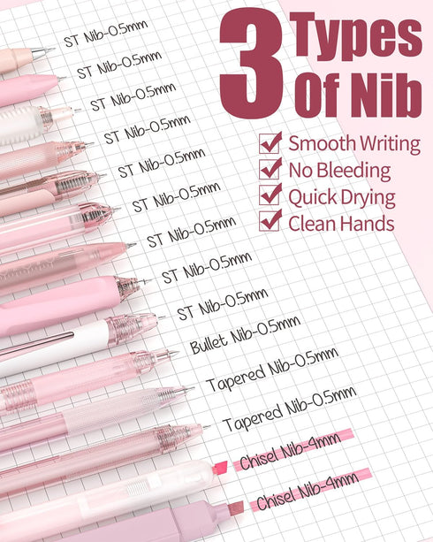 Four Candies 14 Pack Pastel Gel Ink Pen Set, Cute Retractable 0.5mm Fine Point, Note Taking Aesthetic Pens