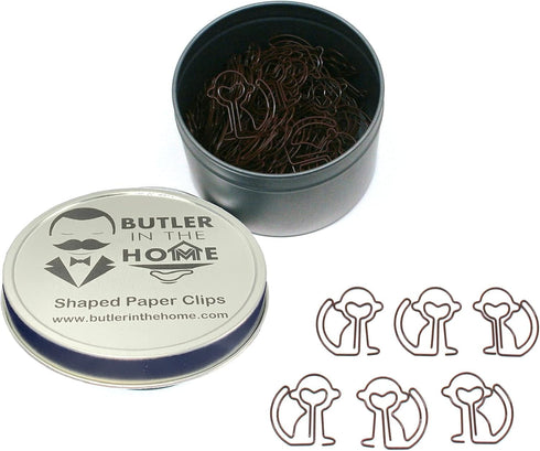 Monkey Shaped Paper Clips, Great for Collectors or Office Gift, Comes in Round Tin with Lid