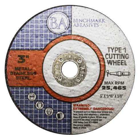 Benchmark Abrasives - 3" Type 1 Aluminum Oxide Thin Cut Off Wheel, 25 Pack for Metal Cutting and Grinding