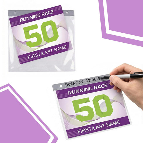Paidiem 50 Pack Race Bib Display Vinyl Protector Sheets, Medals Hanger Display, Clear Running Race Bib Holder Sleeves