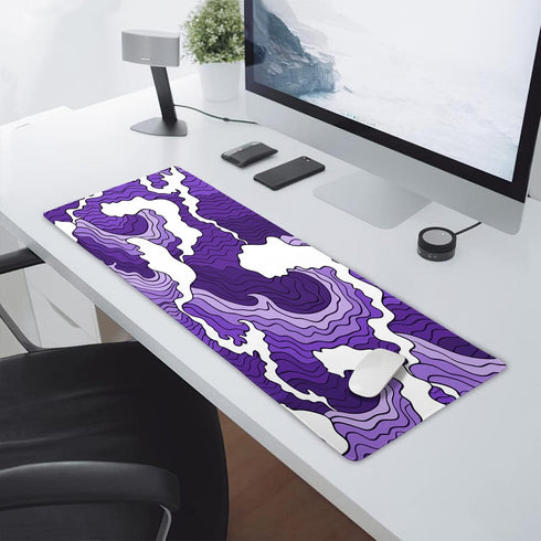 Japanese Purple White Wave XL Gaming Mouse Pad, Cartoon Sea Texture Extended Large Desk Cover, Non-Slip Rubber Base,