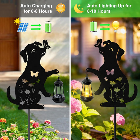 ANGMLN Dog Outdoor Solar Lantern Waterproof, Birthday Gifts for Christmas Women Mom, Solar Hanging Lights Dog Metal