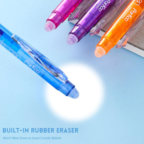 ParKoo Retractable Erasable Gel Pens, Clicker, Fine Point 0.7mm, Assorted Color Inks, 10-Pack