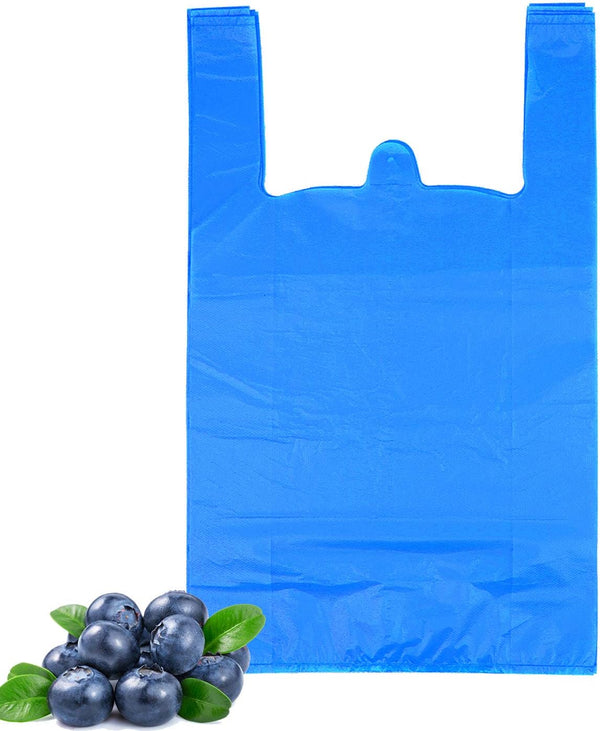 LazyMe Plastic Grocery T Shirt Bags with Handles, 12 x 20 Inch, Blue, 50 Pcs for Shopping and Restaurant