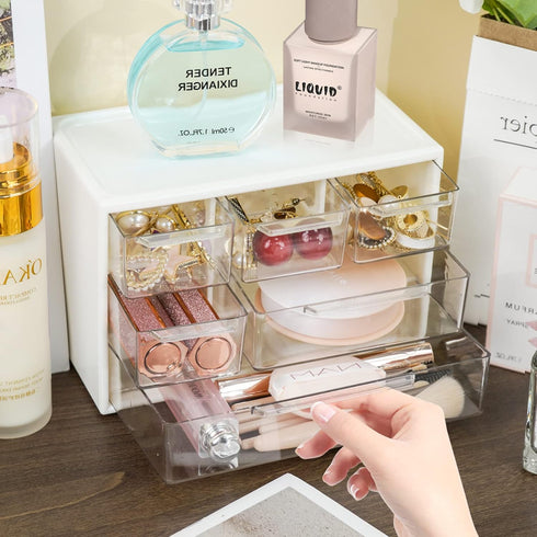 Mini Desk Storage Organizer with 6 Drawers, FODIENS Stackable Craft Drawer Cabinet for Makeup, Jewelry