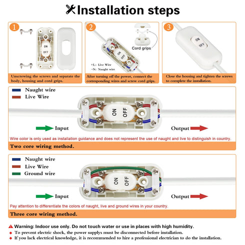 Inline Switch 5 Pcs, White Lamp Cord Button, 6A 250V ON OFF Electrical Wire Appliance Rocker Switches