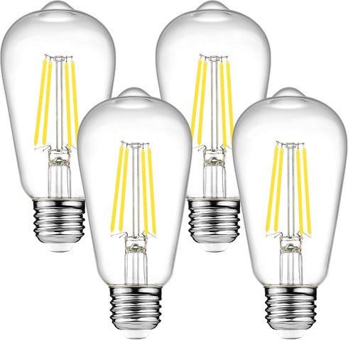 Ascher Dimmable Vintage LED Edison Bulbs, 4 Pack, 6W, Equivalent 60W, Bright Daylight White 4000K, E26 Base
