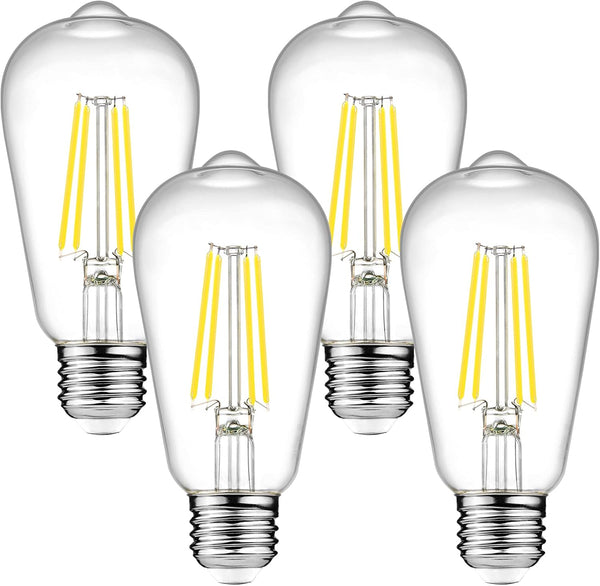 Ascher Dimmable Vintage LED Edison Bulbs, 4 Pack, 6W, Equivalent 60W, Bright Daylight White 4000K, E26 Base