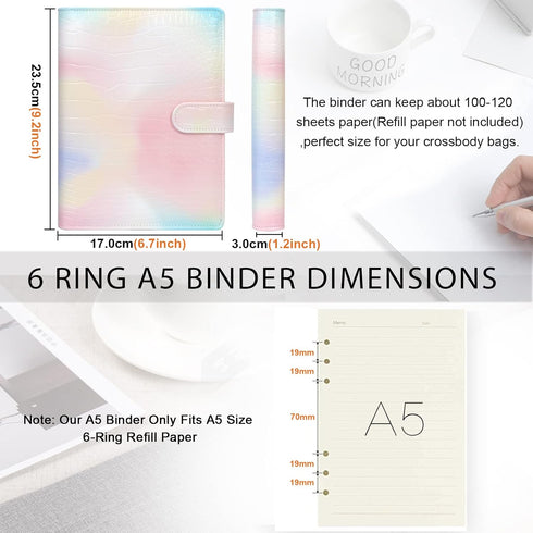 Toplive A5 Notebook Binder, 6 Ring Refillable Binder, PU Leather Planner Cover with Magnetic Closure for Loose Leaf