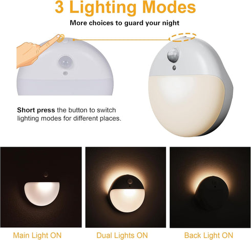 YUNLEX 4 Pack 2.6" Dimmable 3 Stair Lights Indoor, Small Stick on Lights, Motion Sensor Night Light, Light Modes
