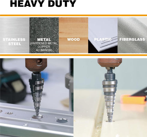 1/2", 3/4" & 7/8" Quick Change Step Drill Bit Set, M2 High Speed Steel for Hole Drilling in Stainless Steel, Wood