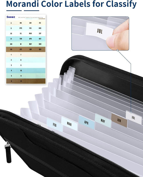Sooez Heavy Duty Accordion File Organizer, 12 Pockets, Portable Expanding File Folders, Letter/A4, Home & Office