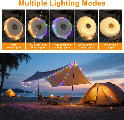 2-in-1 5 IP65 1200mAh 29.52ft Solar Camping Lights String: Modes Waterproof - Battery USB/Solar Charging for Outdoor