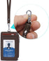ID Badge Holder with Neck Lanyard - PU Leather Wallet Case with 1 ID Window, 4 Card Slots (Coffee)
