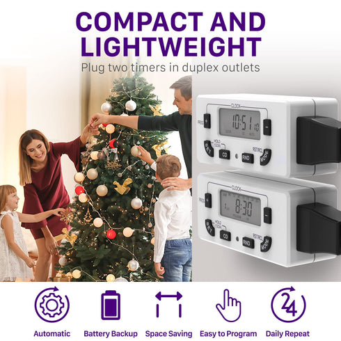 Fosmon 7 Day Programmable Digital Timer, Indoor Plug-in Light Timer Switch for Appliances, 2 Pack