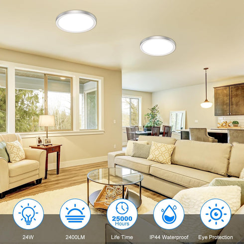 12 Inch 24W 3000K/4000K/6500K Peasur LED Ceiling Light Brushed Nickel, Slim Flush Mount Ceiling Light Adjustable