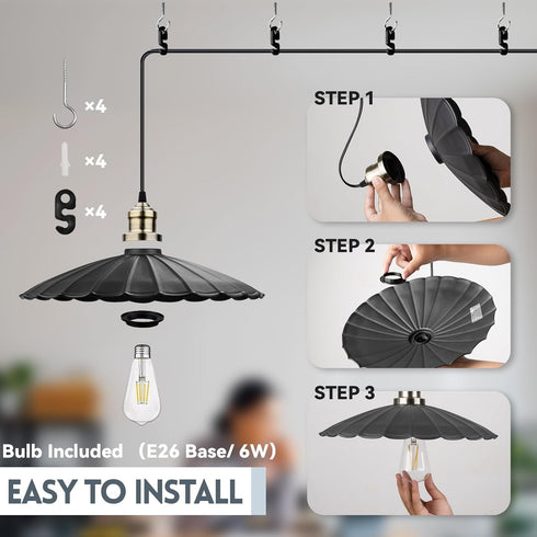 Dimming 5.9ft Plug in Pendant Light Stepless Hanging Lamp Lotus Leaf Lampshad, Industrial Hanging Light with Cord Metal