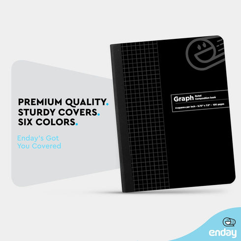 Enday Graph Paper Composition Notebook, Hard Cover, 100 Sheets, 4 Squares Per Inch, 2 Pack for School Journal and Office