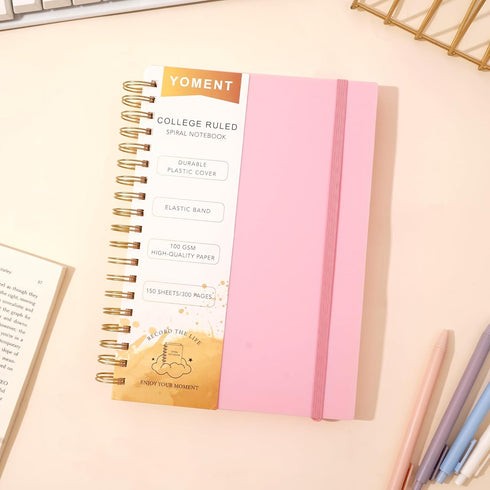 Yoment Spiral Notebook, College Ruled 7.3" X 10.2", 300 Pages Thick Notebook for Work, Pink Cover