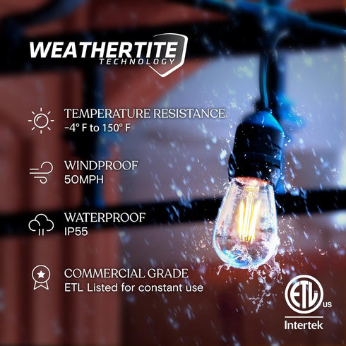 24 Dimmable 2W Bulbs Commercial 7 Bulbs Brightech Ambience Pro - Ft Waterproof LED Outdoor String Lights - Hanging