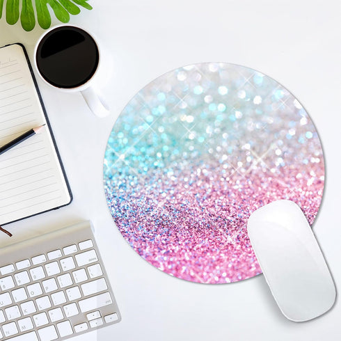 IMAYONDIA 7.9 7.9 Kids Girls Mouse Pad for Laptop, Small Pink Blue Gradient Sparkle Mouse Pads Cute, Round Glitter