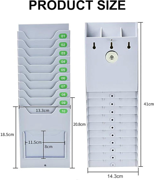 AMANO 7 inch Out(10 Plastic Timecard Rack, Retractable Time Cards Holder Cards, Wall Mount Attendance Time Payroll