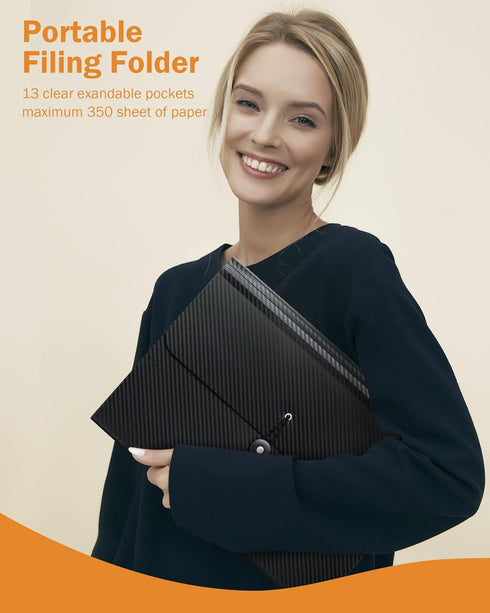 Cesil 2Pcs Accordion File Organizer, 13 Pockets, A4 Letter Size Document Receipt Holder for Home, Office, Classroom
