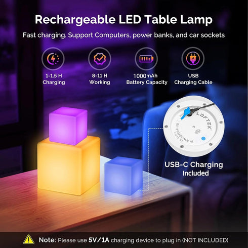 7-inch 16 IP65 Dimming LOFTEK LED Cube Lights, Rechargeable RGB Colors Tesseract Cube, Cordless with Remote Control