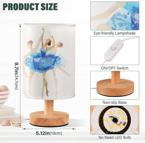 YYZZH Table Lamp Ballerina Ballet Dancer in Pastel Color Dancing on White Nightstand Lamp with Wood Base Fabric Lamp
