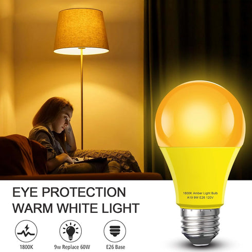 Bulb 2 PackDimmable 1800K Bulbs Blocking,A19 9W(60W E26 Bulbs Amber Sleep Light Warm Light for Healthy Sleep,Blue Light