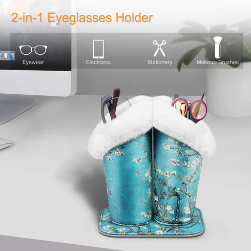 FINTIE Plush Lined Double Eyeglasses Holder with Magnetic Base, Glasses Stand Case Organizer for Desk, Nightstand