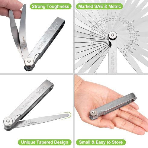 Spurtar Feeler Gauges Set - 32 Blades, 0.001-0.04" (0.03-1.00mm), Stainless Steel, Dual Marked SAE and Metric