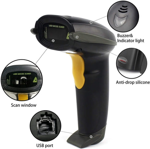 UNIDEEPLY 1D Wired Bar Code Scanners Readers for Computers PC, USB Cable Laser Barcode Handheld, Hand Scanning Label