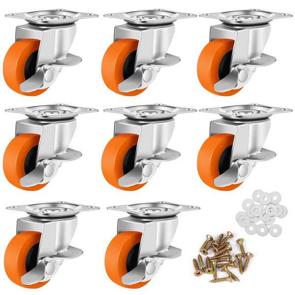 Caster Wheels Set of 8, 2.5 Inch Heavy Duty Locking Casters with Polyurethane Wheels for Furniture Carts