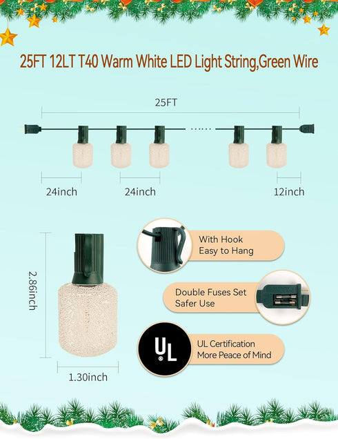 Hobbynors 25FT 12+1 Bulbs Vintage Christmas Lights, Old Fashioned Christmas Lights Outdoor, Connectable Warm White