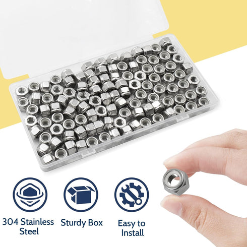 Vifmy 110 Pack 1/4"-20 Inch Nuts,304 (A2-70) Inch Lock Stainless Steel Nylon Insert Locknuts,Standard Thread Nylock