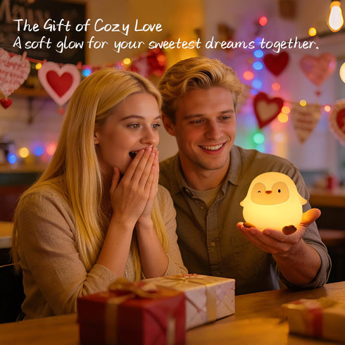 50H/12H 30-Min Dimmable Penguin Silicone Night Light, Long Battery Life Touch Lamp with Auto-Off Timer, Soft Glow
