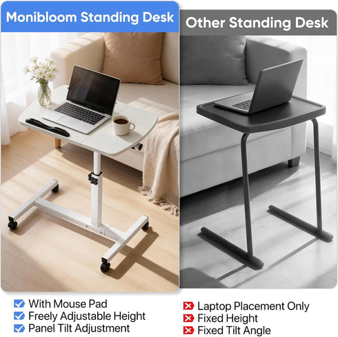 75 MoNiBloom Mobile Laptop Desk Tiltable Height Adjustable Rolling Laptop Sofa Bed Side Table Couch Computer Desk Stand