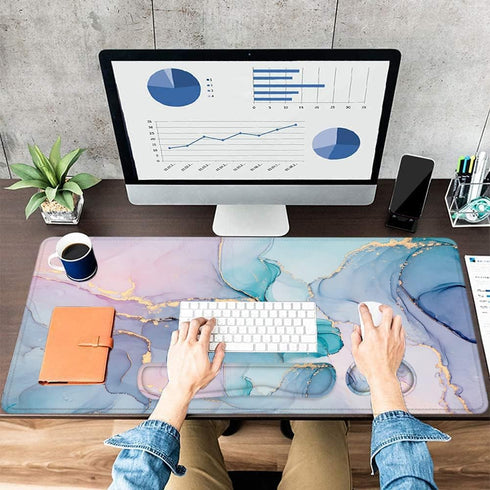 LATEEFAH Large Mouse Pad and Keyboard Wrist Rest, 4-in-1 Extended Desk Pad with Wrist Support for Office Home
