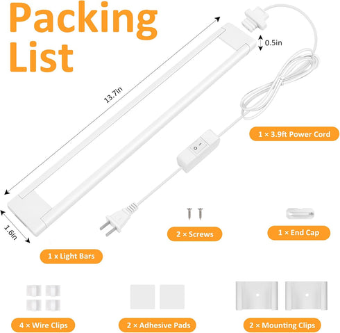14 Inch 110V 120V Counter, maylit Under Cabinet Lighting Plug in, Linkable Ultra Bright LED Light Bar, Renter Friendly