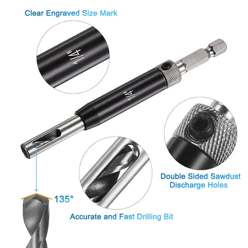 16pcs Self Centering Drill Bit Set, 5/64" - 1/4" High Speed Steel Hex Shank Woodworking Bits