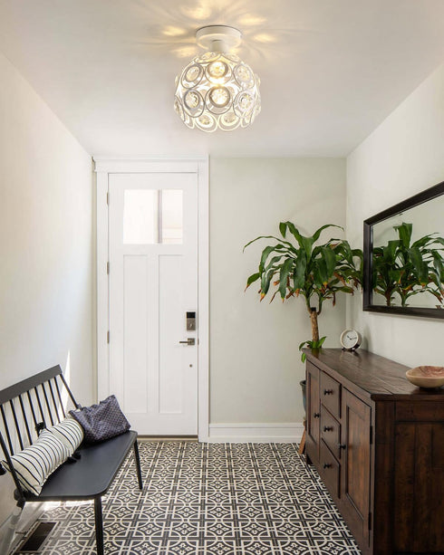 7 White Mini Semi Flush Mount Ceiling Light Hallway Lights Modern Small Metal Acrylic Crystal-Like Chandelier Lamp