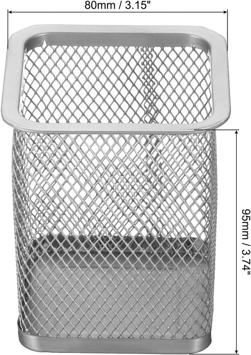 PATIKIL Mesh Pen Holder, Pencil Holder Pencil Basket Pen Cup Locker Organizer Square Makeup Brush Holder for Desk Accessories, Silver by PATIKIL