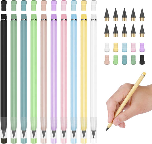 Infinity Pencil, 10PCS Inkless Pencil with 10 Replaceable Nibs and 20 Erasers, No-Sharpening for Kids Writing