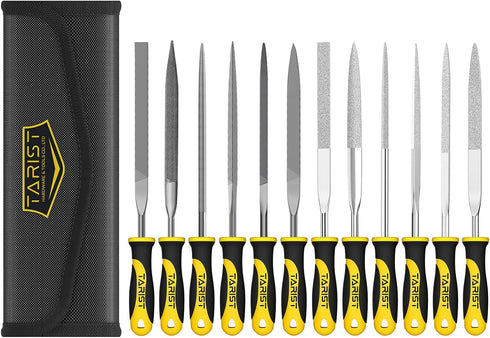 12PCS Needle File Set with Tool Bag, Small File Set includes 6 Jeweler Files & 6 Steel Files for Metal, Wood, Leather