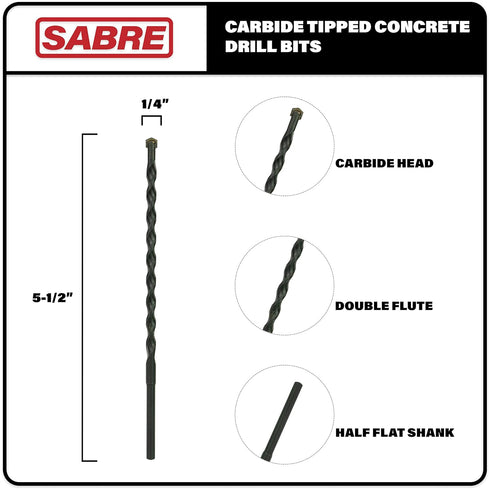 10-Pack 1/4 Inch x 5-1/2 Inch Masonry Drill Bit, Carbide Tipped for Concrete, Brick, Stone, Impact Performance