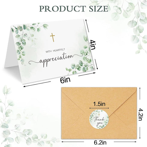 CYGGUN 50 46In Funeral Thank You Cards with Envelopes, Sympathy Card Bulk Watercolor Eucalyptus Leaves Bereavement