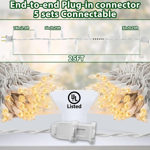 Clear Christmas Lights 25FT 100 Incandescent Bulbs Warm White Mini Lights with White Wire for Christmas Tree, Garland, Thanksgiving, Wedding, Party, Home, Indoor & Outdoor Festival Decoration by CXLHO