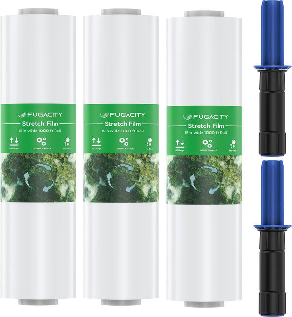 FugaCity Stretch Wrap Film 15 in 1000 FT, Heavy Duty Clear Plastic Wrap for Shipping and Moving Supplies