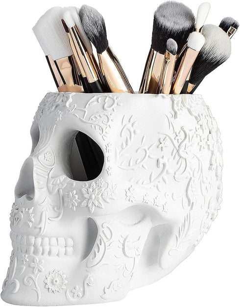 Skull Makeup Brush, Candy Bowl & Pen Holder, Bowl, Spooky Goth Decorations,